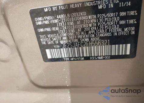 2015 Subaru Forester 2.5I Premium из США, поврежденный, VIN JF2SJAFC2FH556321